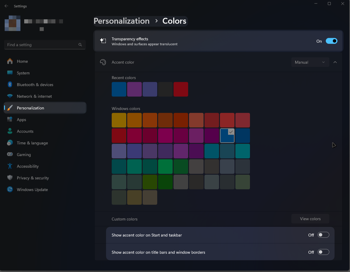 Windows color settings